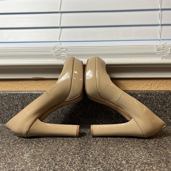 Michael Kors Womens Sz 7M Beige Patent Leather Ultra High Heels Slip On Platform - Picture 5 of 10